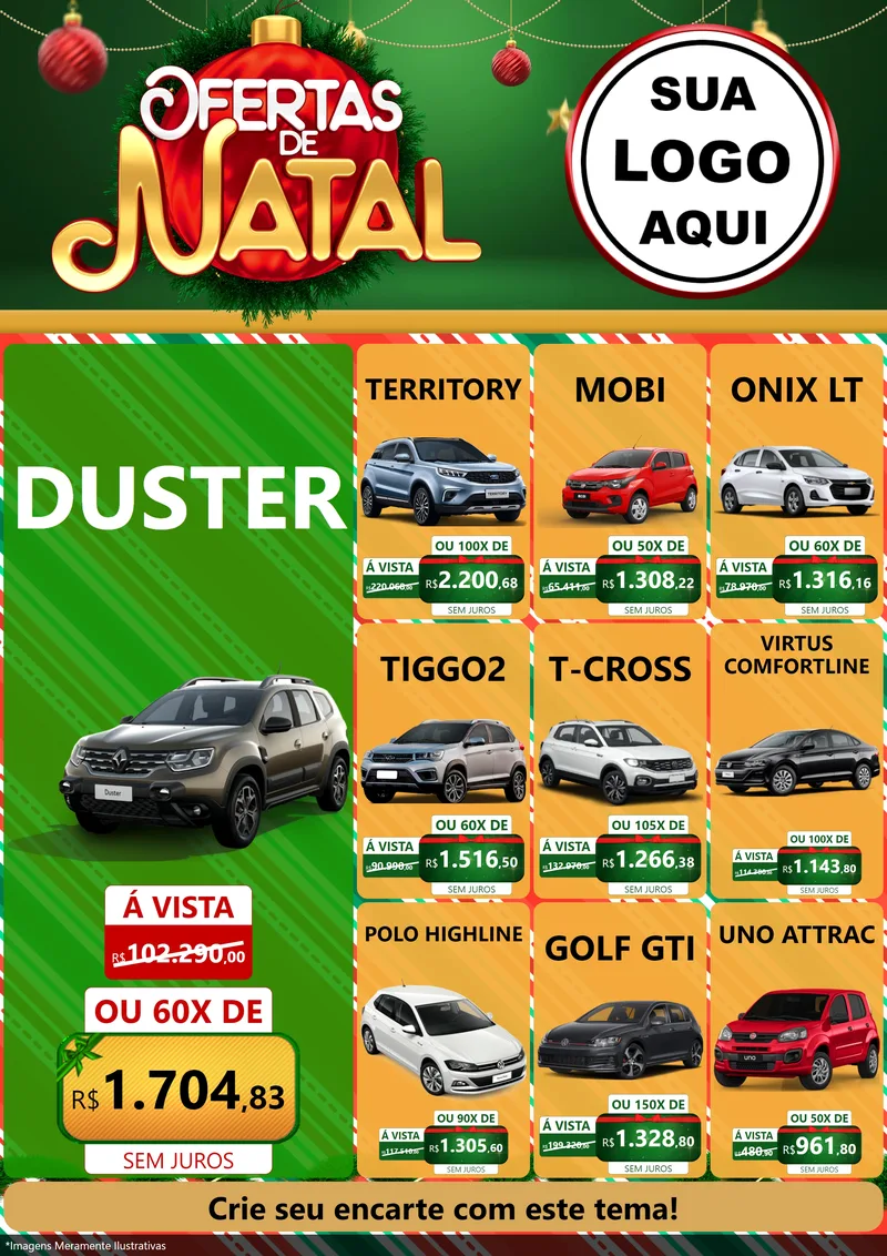Modelo de Encarte para Encarte A4 Vertical com o tema Ofertas de Natal para Concessionaria de Carros