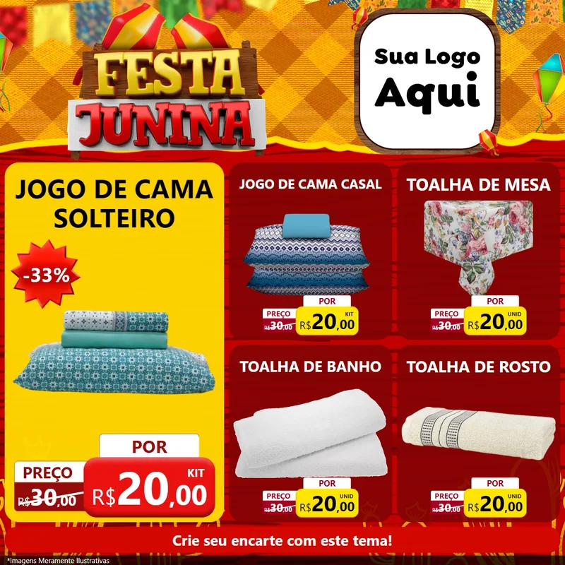 Modelo de Rede Social para Feed Facebook com o tema Festa Junina para Cama, Mesa e Banho