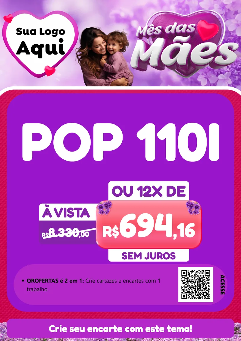 Modelo de Cartaz para Cartaz A4 Vertical com o tema Mês das Mães para Concessionaria de Motos