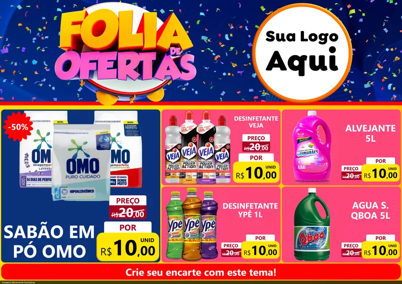 Modelo de Encarte para Encarte A4 Horizontal com o tema Folia de Ofertas para Produtos de Limpeza