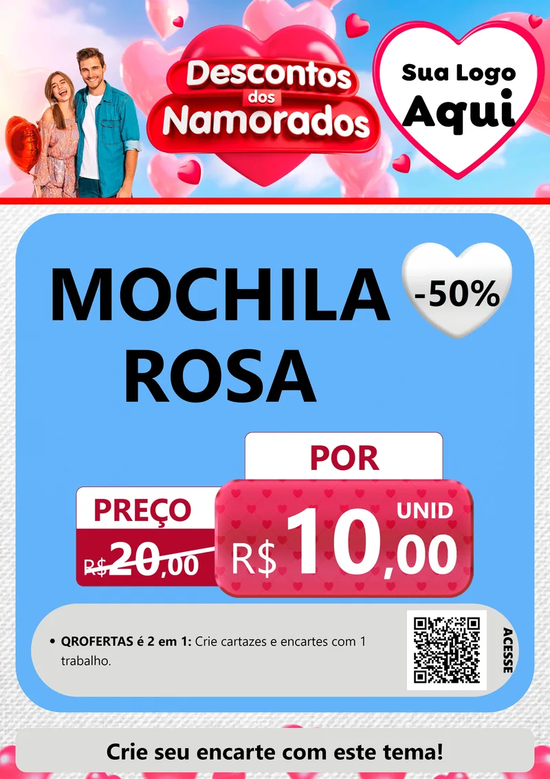 Modelo de Cartaz para Cartaz A4 Vertical com o tema Descontos dos Namorados para Papelaria