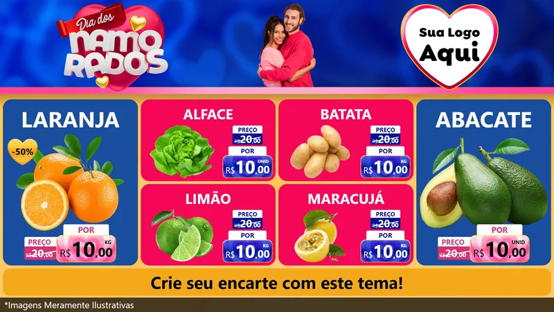 Modelo de TV para TV Horizontal com o tema Dia dos namorados para Hortifrúti
