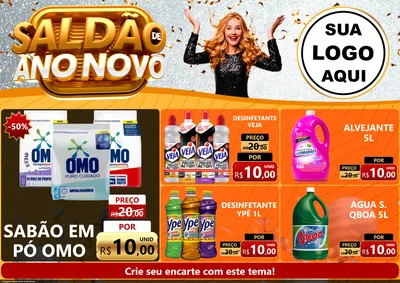 Modelo de Encarte para Encarte A4 Horizontal com o tema Saldão de Ano Novo para Produtos de Limpeza