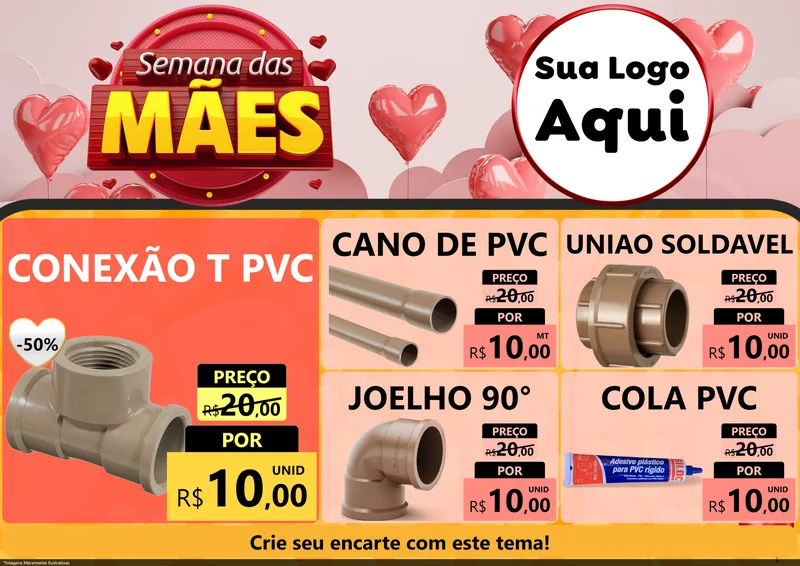 Modelo de Encarte para Encarte A4 Horizontal com o tema Semana das Mães para Tubos e conexões