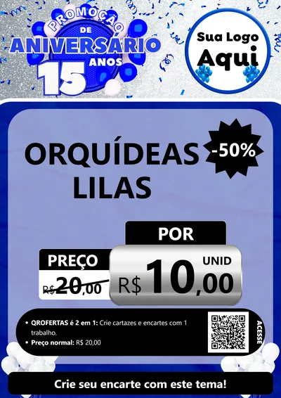 Modelo de Cartaz para Cartaz A4 Vertical com o tema Promoção de Aniversário - 15 Anos para Floricultura e jardim