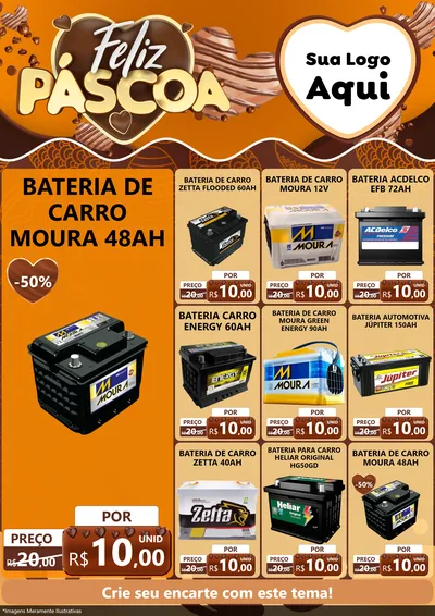 Modelo de Encarte para Encarte A4 Vertical com o tema Feliz Páscoa para Baterias Elétricas