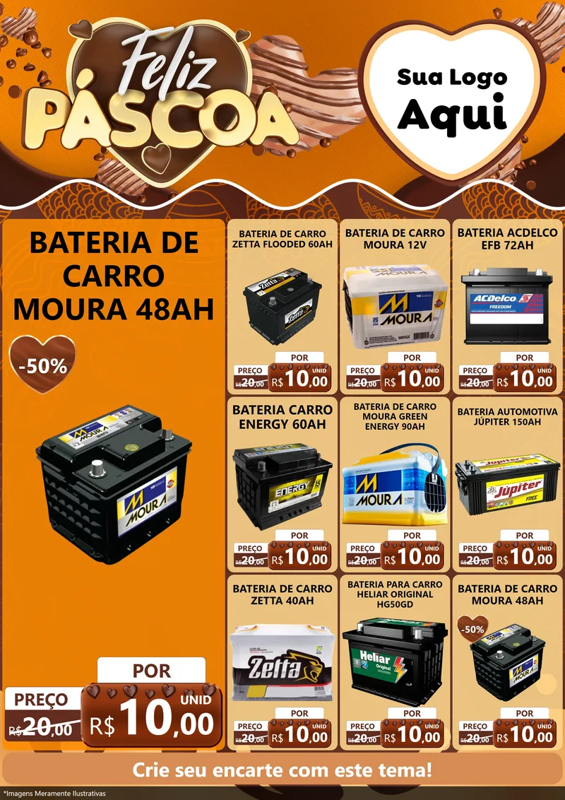 Modelo de Encarte para Encarte A4 Vertical com o tema Feliz Páscoa para Baterias Elétricas