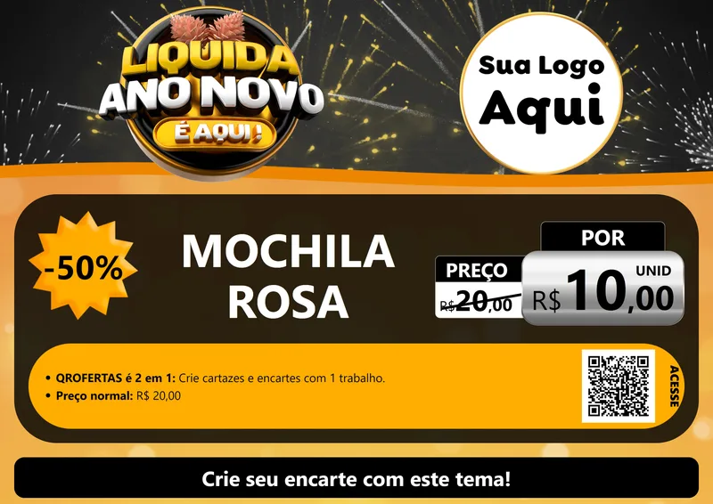 Modelo de Cartaz para Cartaz A4 Horizontal com o tema Liquida Ano Novo É Aqui! para Papelaria
