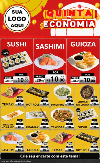 Modelo de Encarte para Encarte Grande com o tema Quinta da Economia para Comida japonesa