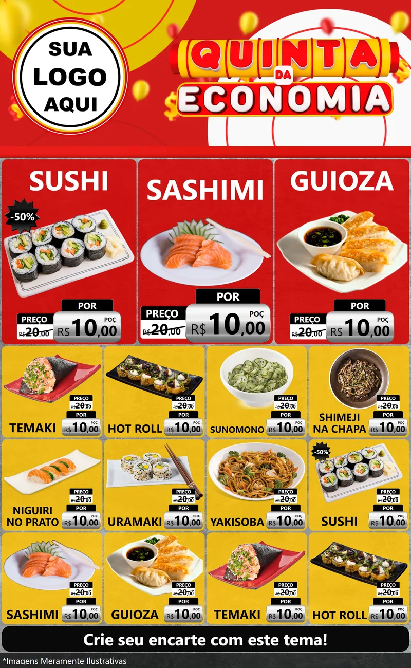 Modelo de Encarte para Encarte Grande com o tema Quinta da Economia para Comida japonesa