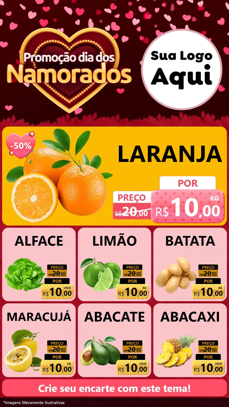 Modelo de Rede Social para Stories com o tema Promoção Dia Dos Namorados para Hortifrúti