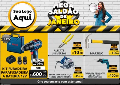 Modelo de Encarte para Encarte A4 Horizontal com o tema Mega Saldão de Janeiro para Maquinas e Ferramentas