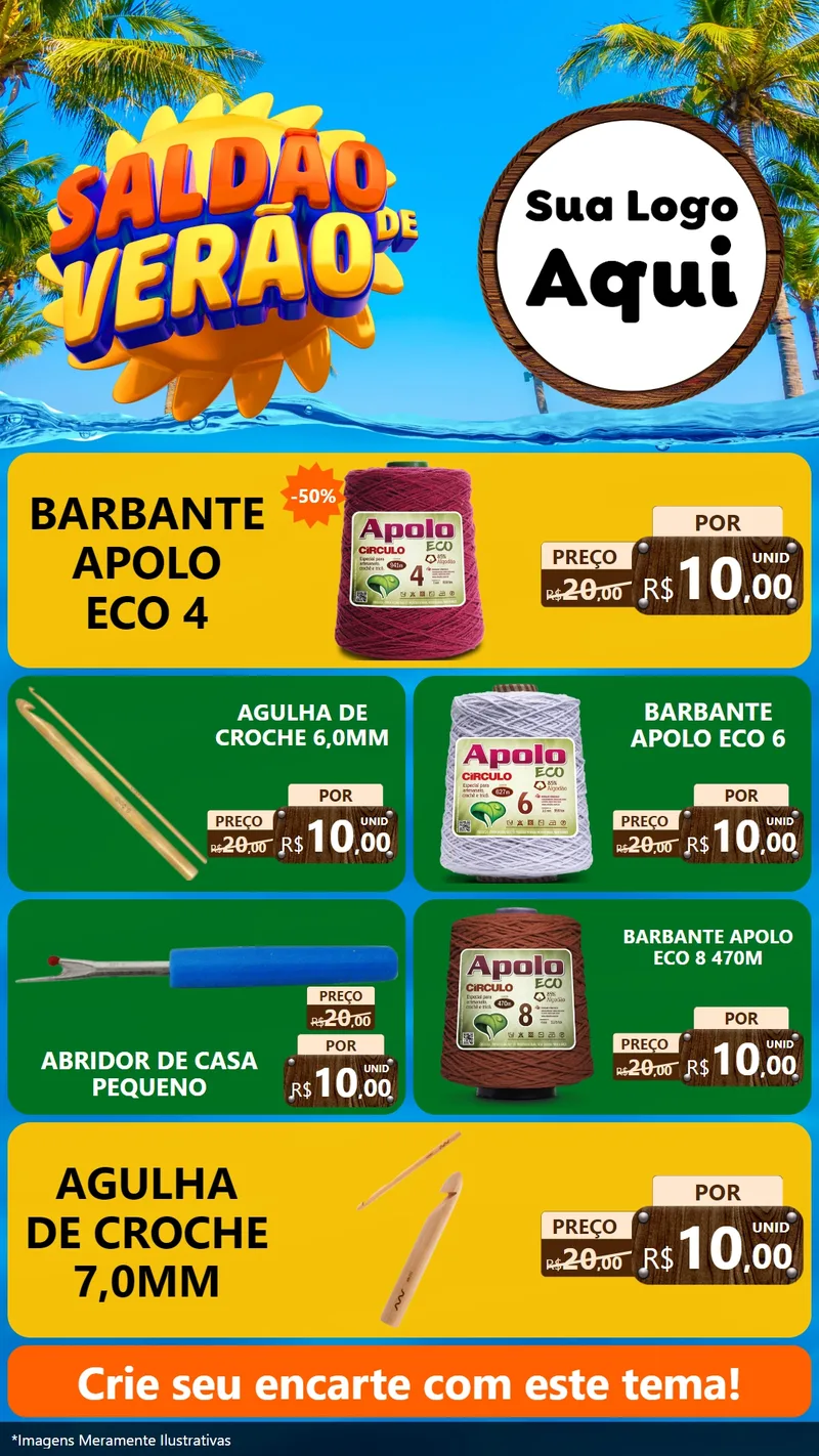 Modelo de TV para TV Vertical com o tema Saldão de Verão para Armarinho e Aviamentos