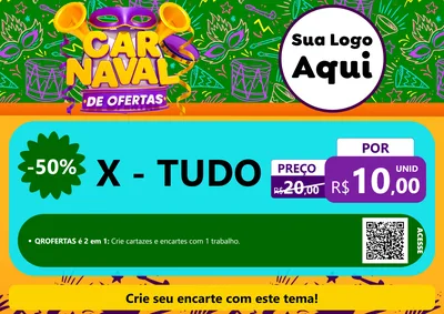 Modelo de Cartaz para Cartaz A4 Horizontal com o tema Carnaval de Ofertas para Hamburgueria