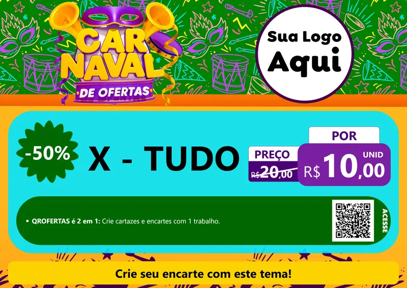 Modelo de Cartaz para Cartaz A4 Horizontal com o tema Carnaval de Ofertas para Hamburgueria