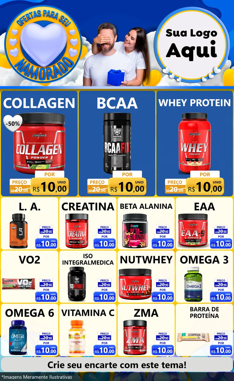 Modelo de Encarte para Encarte Grande com o tema Ofertas Para Seu Namorado para Suplementos alimentares