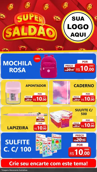 Modelo de TV para TV Vertical com o tema Super Saldão para Papelaria