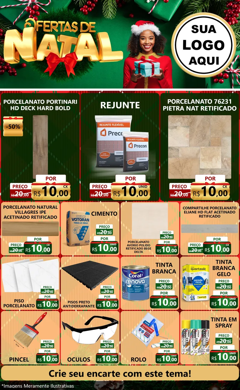 Modelo de Encarte para Encarte Grande com o tema Ofertas de Natal para Pisos e revestimentos