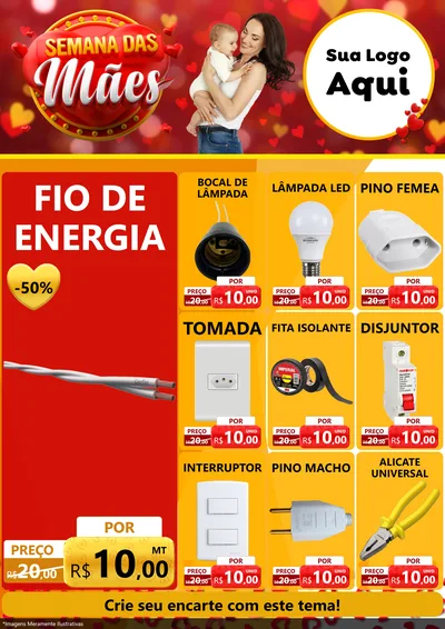 Modelo de Encarte para Encarte A4 Vertical com o tema Semana das Mães para Materiais Elétricos