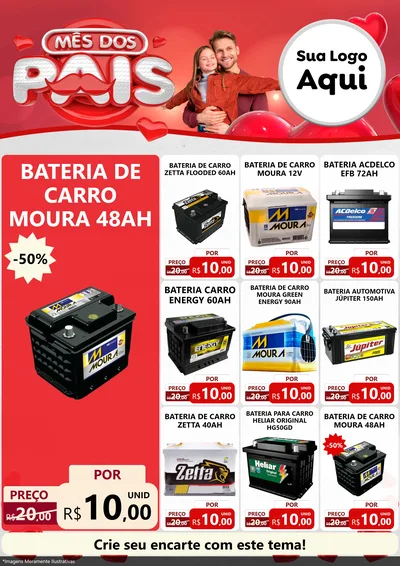 Modelo de Encarte para Encarte A4 Vertical com o tema Mês dos Pais para Baterias Elétricas