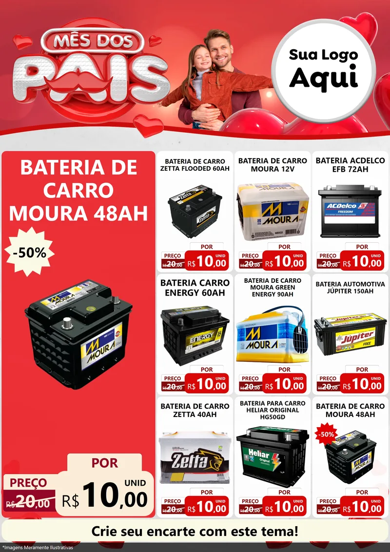 Modelo de Encarte para Encarte A4 Vertical com o tema Mês dos Pais para Baterias Elétricas