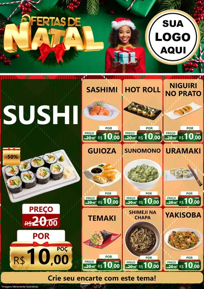 Modelo de Encarte para Encarte A4 Vertical com o tema Ofertas de Natal para Comida japonesa