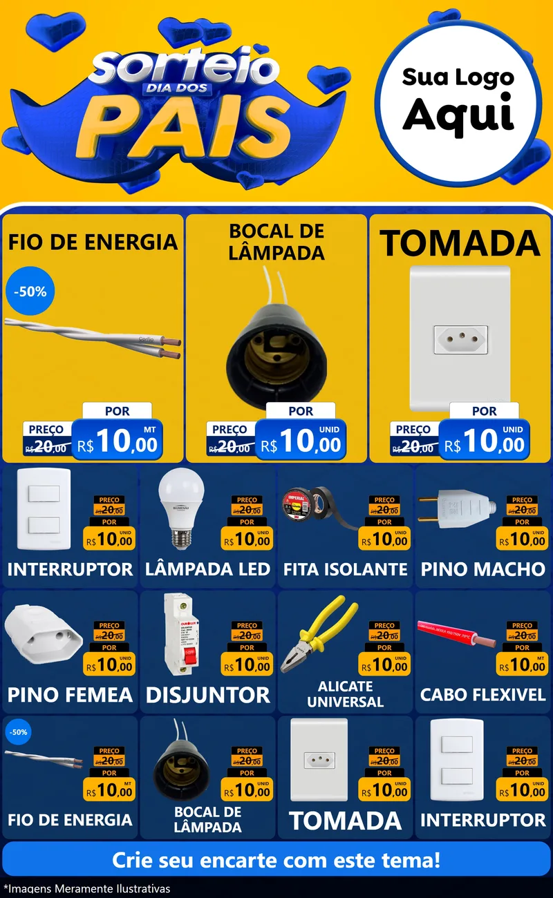 Modelo de Encarte para Encarte Grande com o tema Sorteio Dia dos Pais para Materiais Elétricos