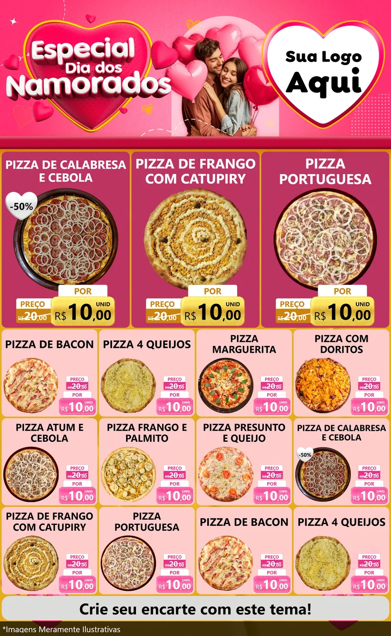 Modelo de Encarte para Encarte Grande com o tema Especial Dia dos Namorados para Pizzaria