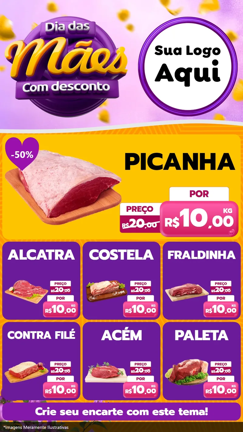 Modelo de Rede Social para Stories com o tema Dia das Mães com Desconto para Açougue