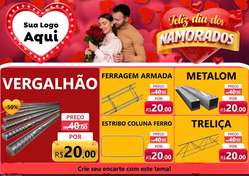 Modelo de Encarte para Encarte A4 Horizontal com o tema Feliz Dia Dos Namorados para Ferragens