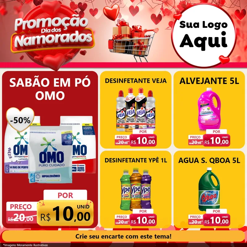 Modelo de Rede Social para Feed Facebook com o tema Promoção Dia dos Namorados para Produtos de Limpeza