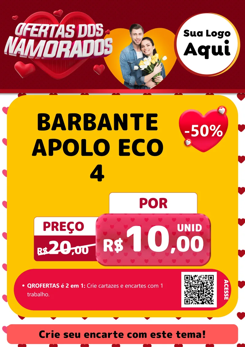 Modelo de Cartaz para Cartaz A4 Vertical com o tema Ofertas Dos Namorados para Armarinho e Aviamentos