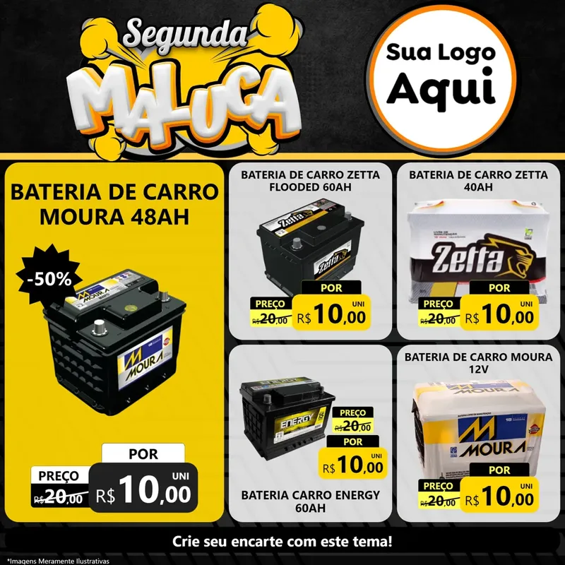 Modelo de Rede Social para Feed Facebook com o tema Segunda Maluca para Baterias Elétricas