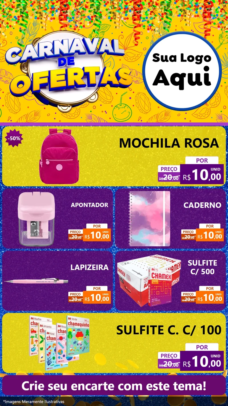Modelo de TV para TV Vertical com o tema Carnaval de Ofertas para Papelaria