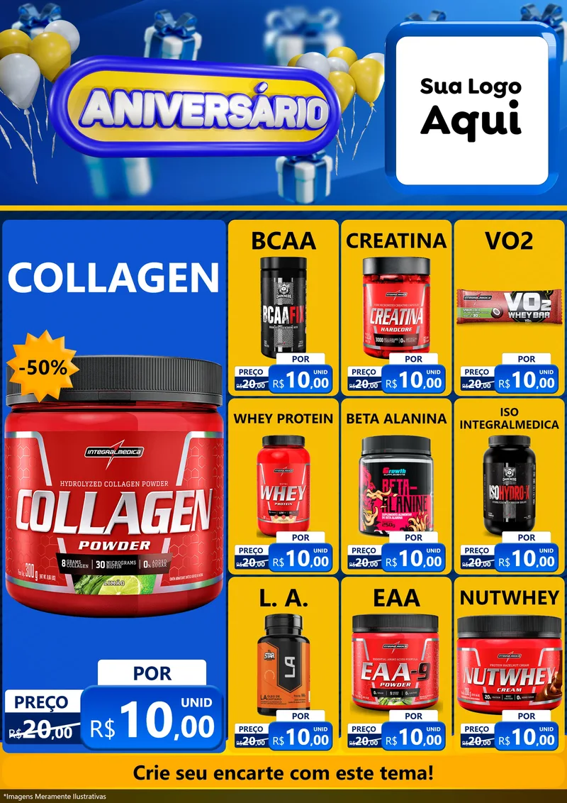 Modelo de Encarte para Encarte A4 Vertical com o tema Aniversário para Suplementos alimentares