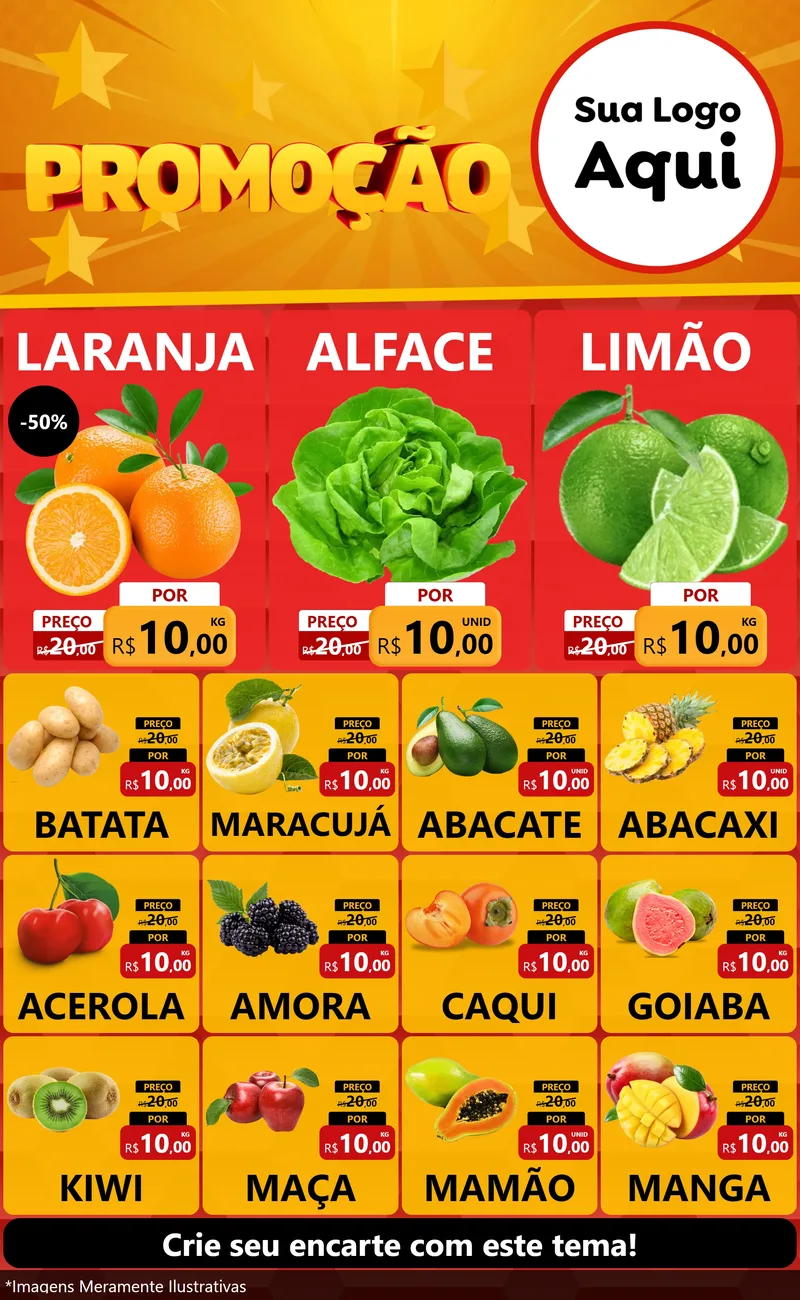 Modelo de Encarte para Encarte Grande com o tema Promoção para Hortifrúti
