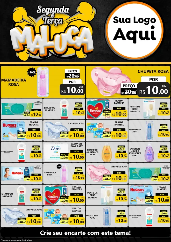 Modelo de Encarte para Encarte A4 Vertical com o tema Segunda e Terça Maluca para Bebês