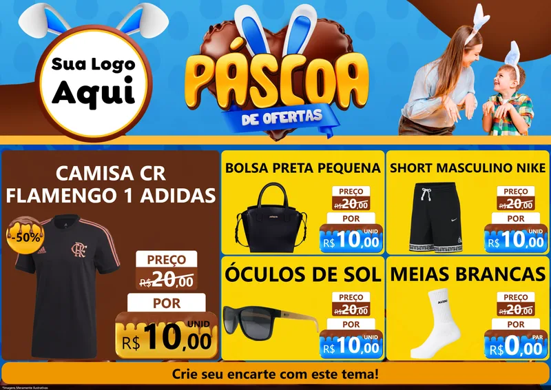 Modelo de Encarte para Encarte A4 Horizontal com o tema Páscoa de Ofertas para Roupas e acessórios