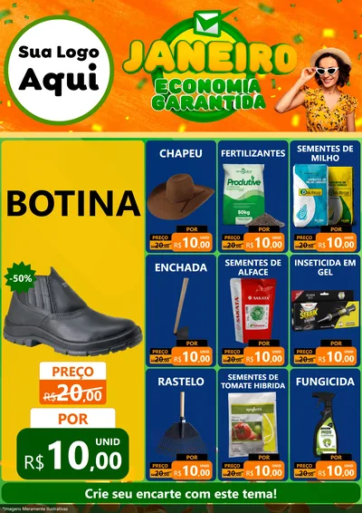 Modelo de Encarte para Encarte A4 Vertical com o tema Janeiro - Economia Garantida para Agropecuária