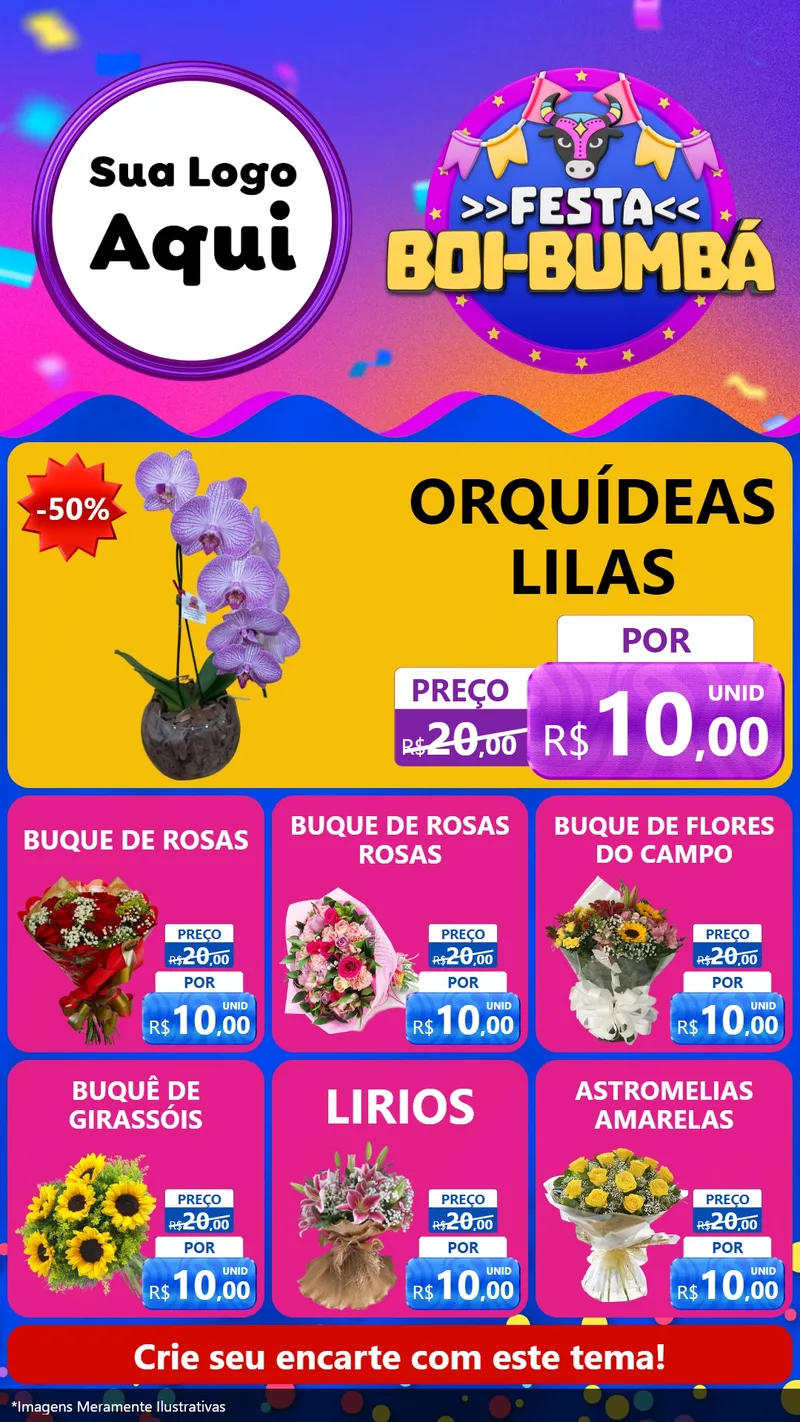 Modelo de Rede Social para Stories com o tema Festa Boi-Bumbá para Floricultura e jardim