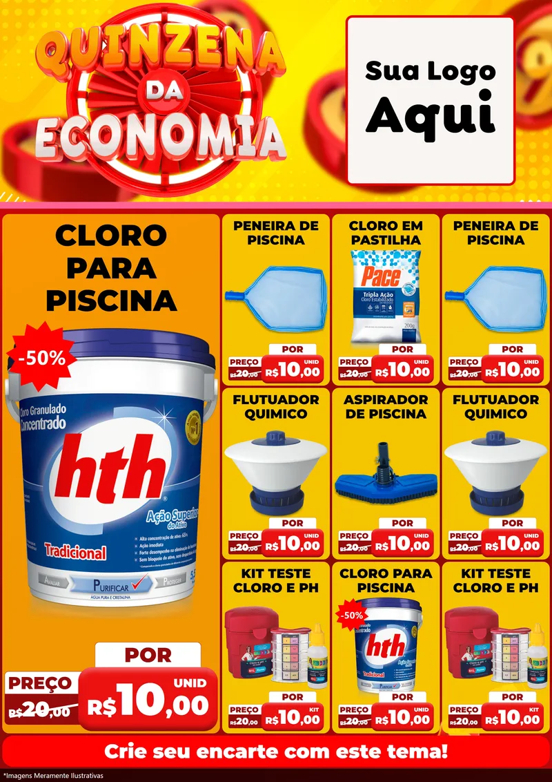Modelo de Encarte para Encarte A4 Vertical com o tema Quinzena Da Economia para Produtos para Piscina
