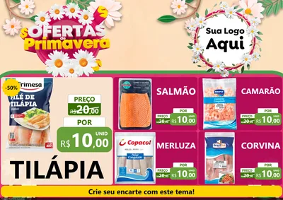 Modelo de Encarte para Encarte A4 Horizontal com o tema Ofertas de Primavera para Peixaria