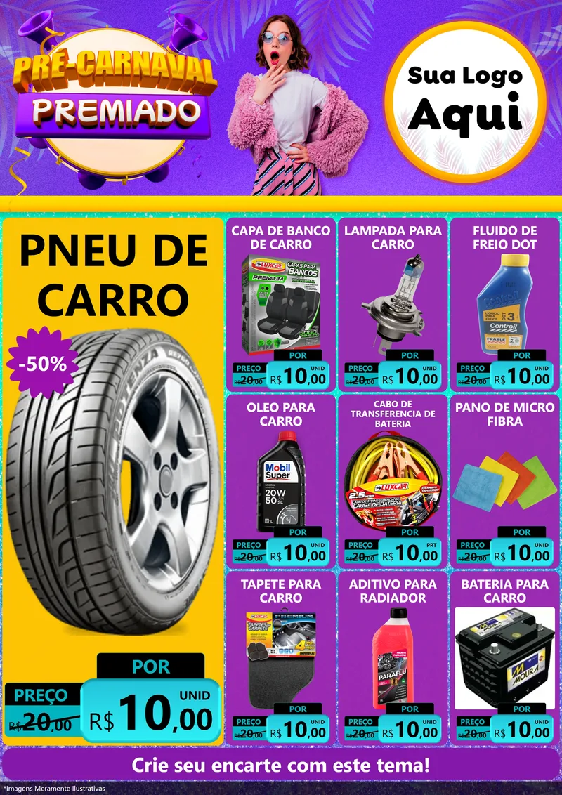 Modelo de Encarte para Encarte A4 Vertical com o tema Pré-Carnaval Premiado para Auto peças
