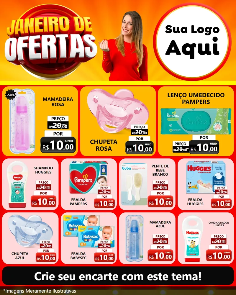 Modelo de Rede Social para Feed Instagram com o tema Janeiro de Ofertas para Bebês