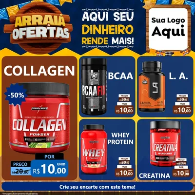 Modelo de Rede Social para Feed Facebook com o tema Arraiá de Ofertas - Junina para Suplementos alimentares