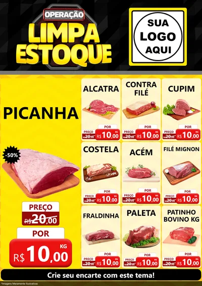 Modelo de Encarte para Encarte A4 Vertical com o tema Operação Limpa Estoque para Açougue