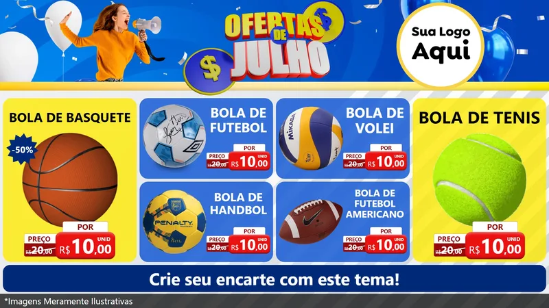 Modelo de TV para TV Horizontal com o tema Ofertas de Julho para Artigos Esportivos