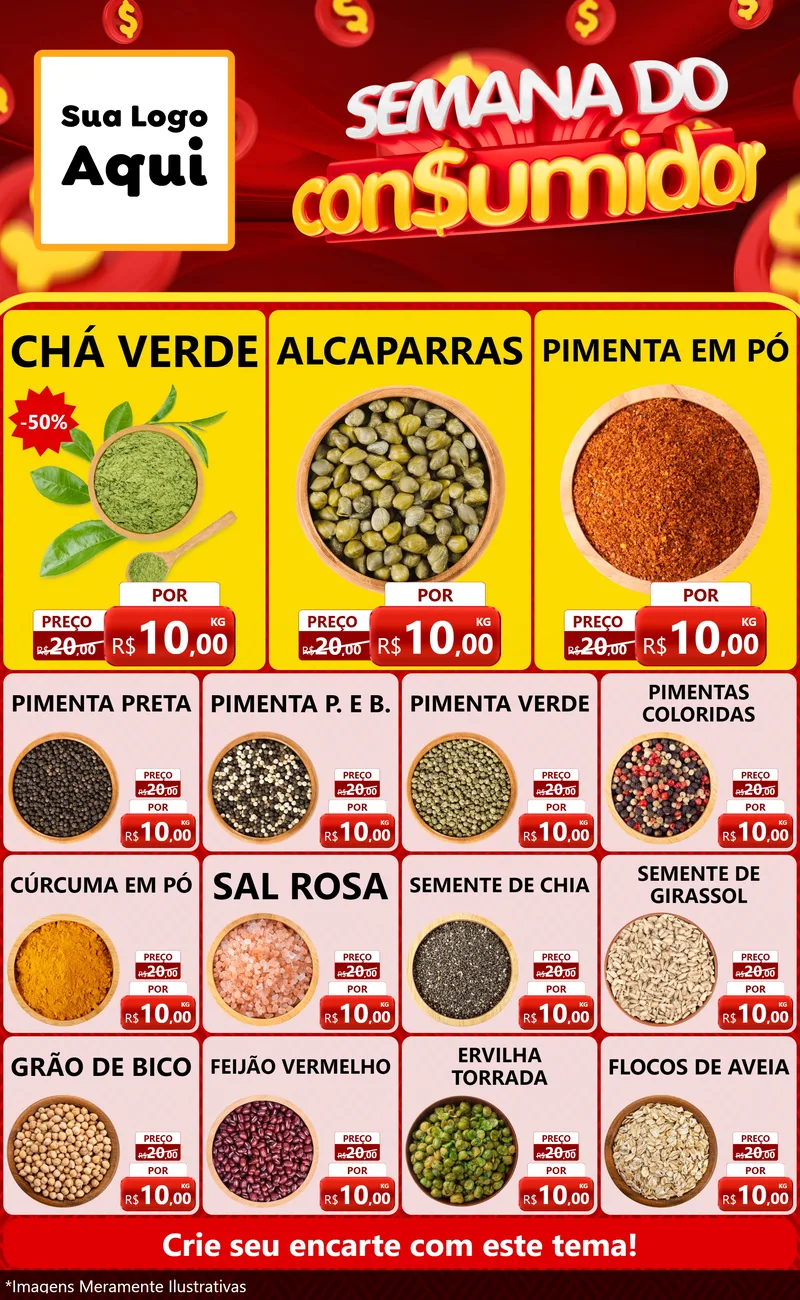 Modelo de Encarte para Encarte Grande com o tema Semana do Consumidor para Produtos Naturais