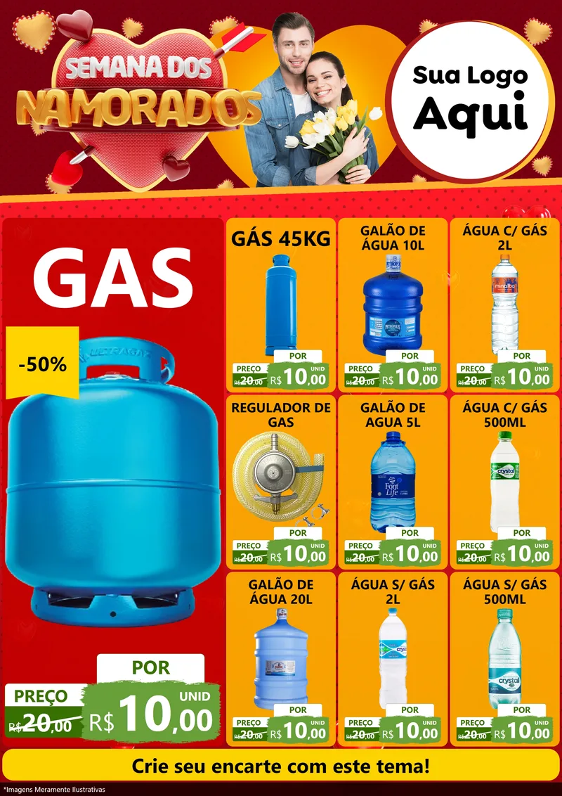 Modelo de Encarte para Encarte A4 Vertical com o tema Semana dos Namorados para Água e gás