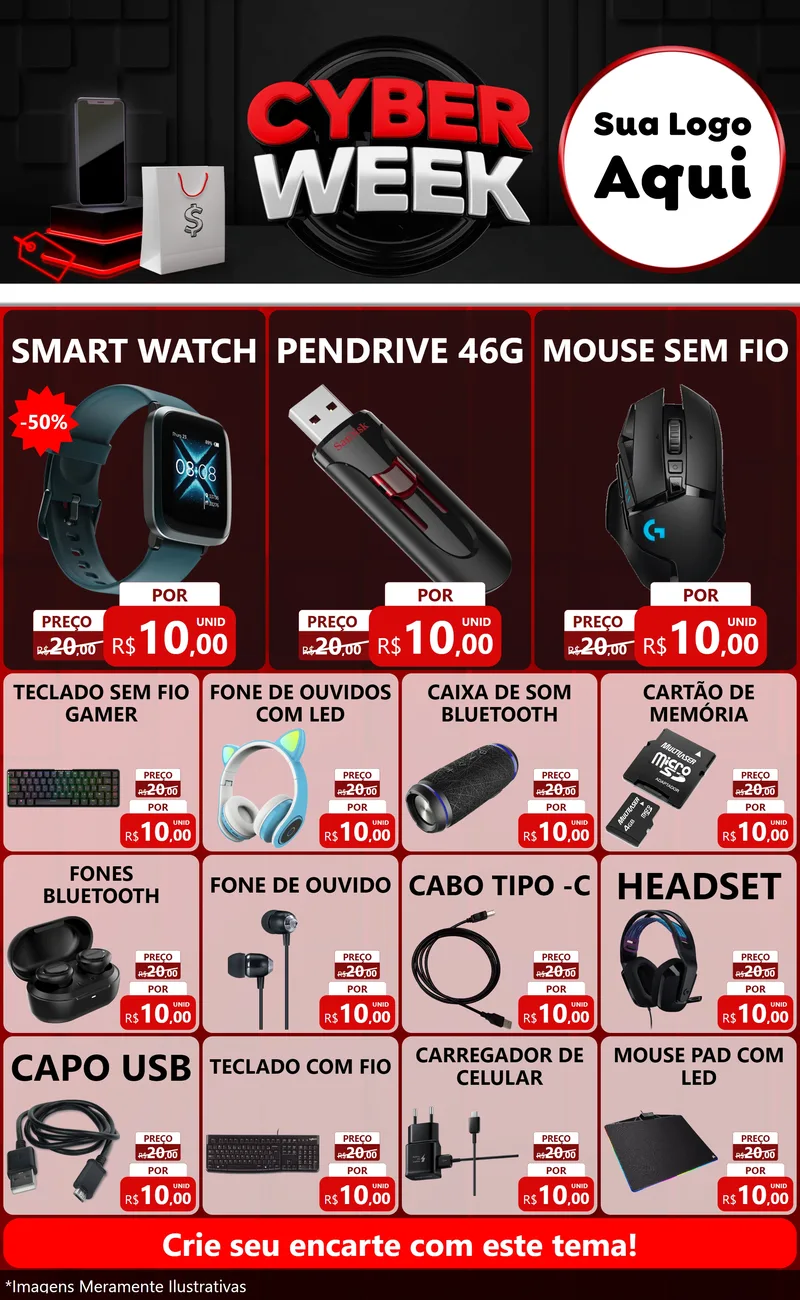 Modelo de Encarte para Encarte Grande com o tema Cyber Week para Informática